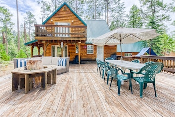 Image of Rustic cabin in the woods - hot tub, fireplace, deck & game room