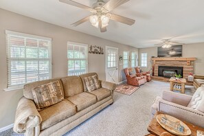 TV, fireplace, table football, ping pong