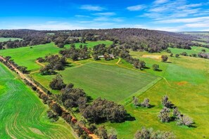 Aerial view - Idyllic Farmhouse overlooking Vineyard on 160 acres (Quindanning)