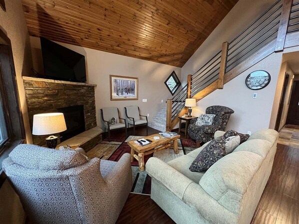 TV, fireplace