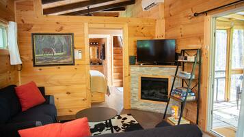 智能電視、壁爐、書籍