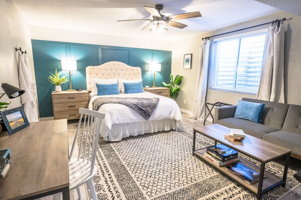 1 bedroom, desk, travel crib, free WiFi