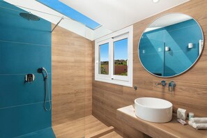 Hair dryer, bidet, towels, soap