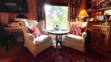 Smart TV, fireplace, DVD player, books