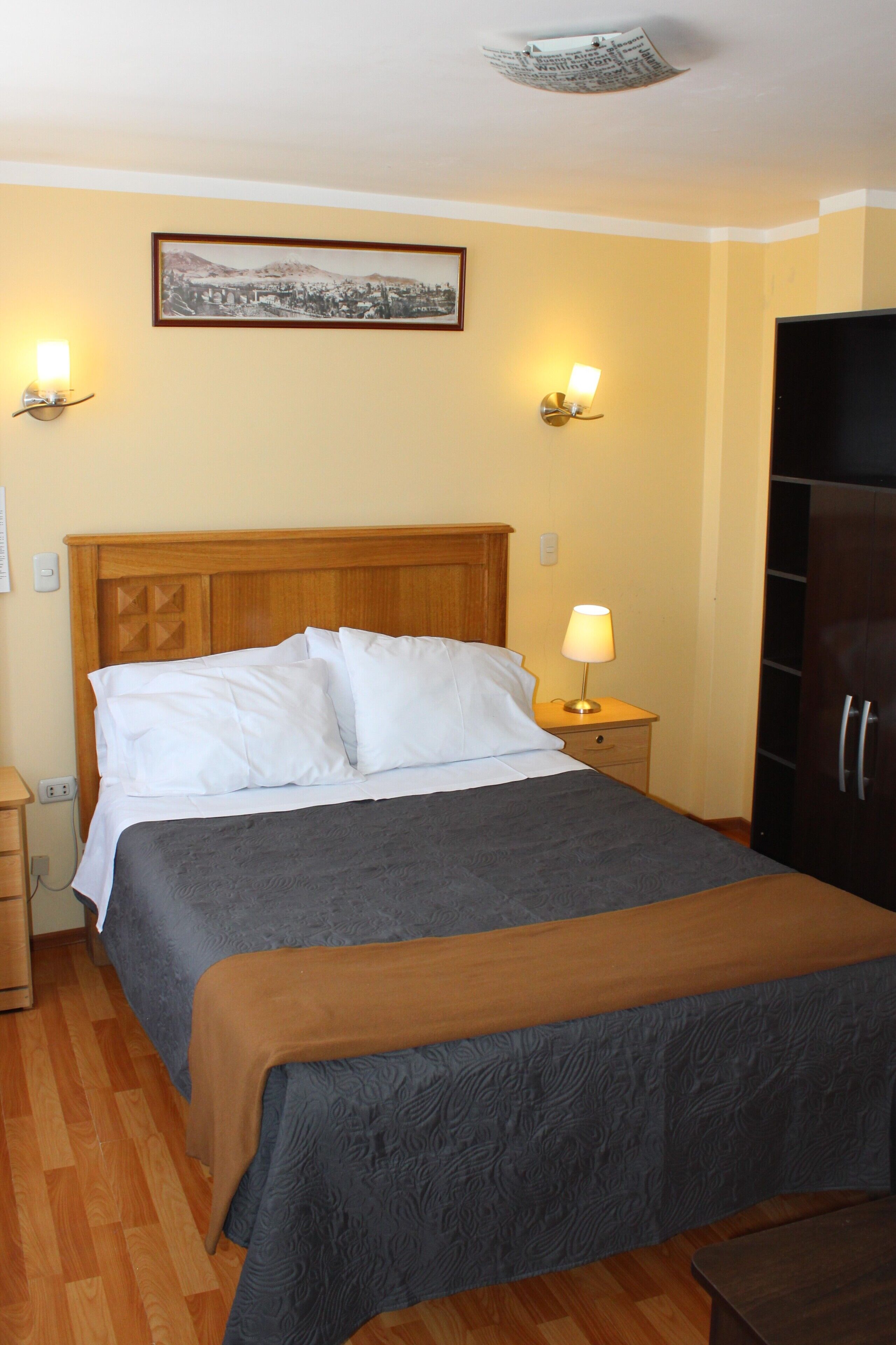 desk, blackout curtains, free wifi, bed sheets