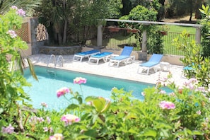 Outdoor pool, pool loungers
