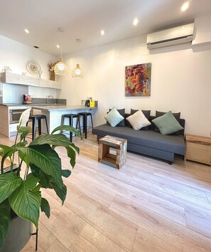 디럭스 아파트 (Vacon 7, 48 Rue Vacon) | 거실 공간 | 케이블 채널 시청이 가능한 40인치 평면 TV, TV