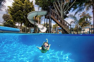 Seasonal outdoor pool, pool umbrellas, sun loungers