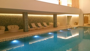 Indoor pool, outdoor pool, pool loungers
