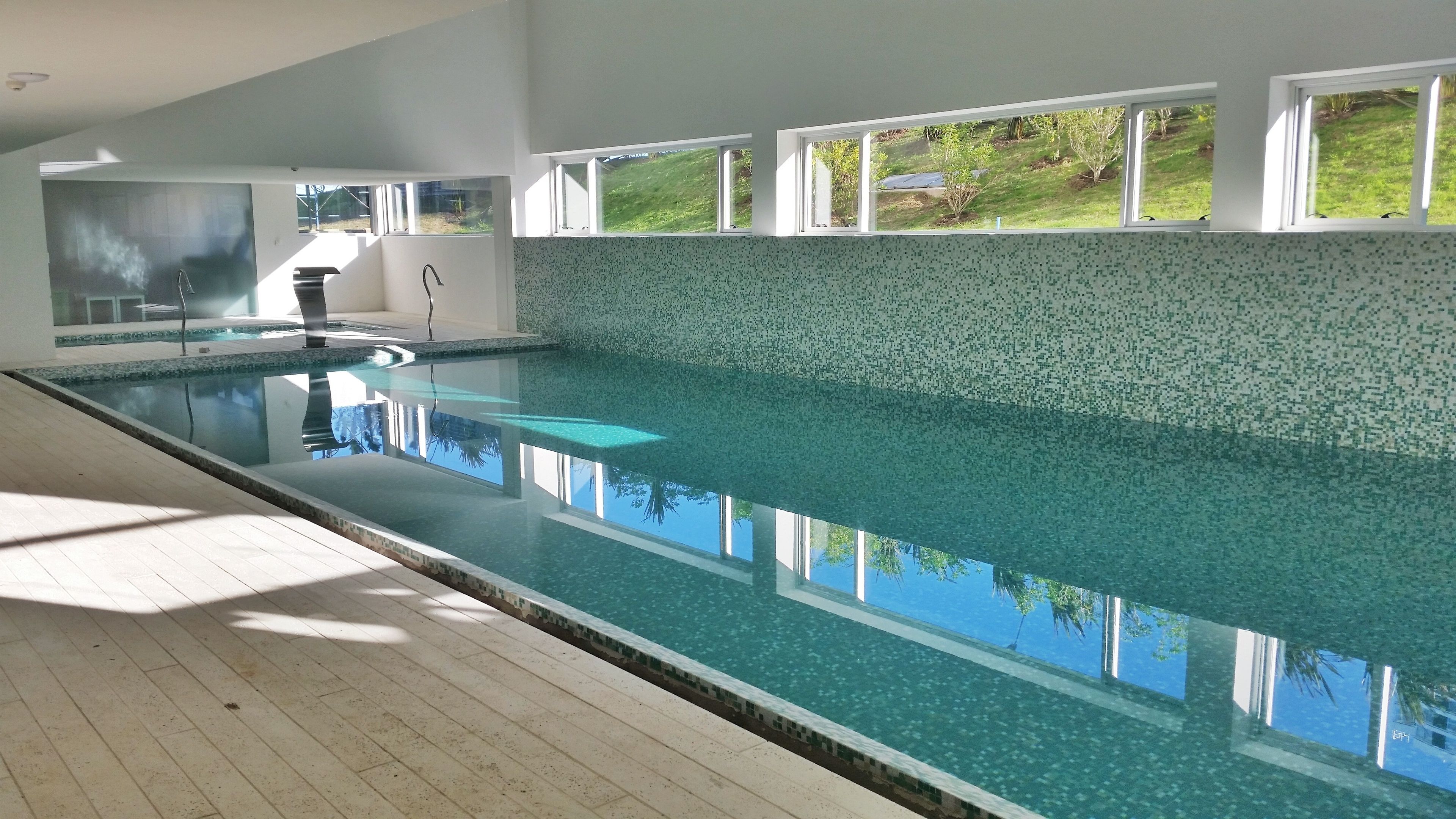indoor pool, outdoor pool, pool loungers