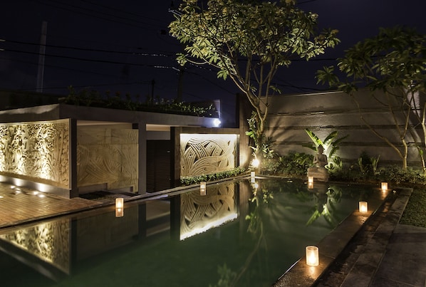 Front of property - evening/night - Villa Cascade (Seminyak)