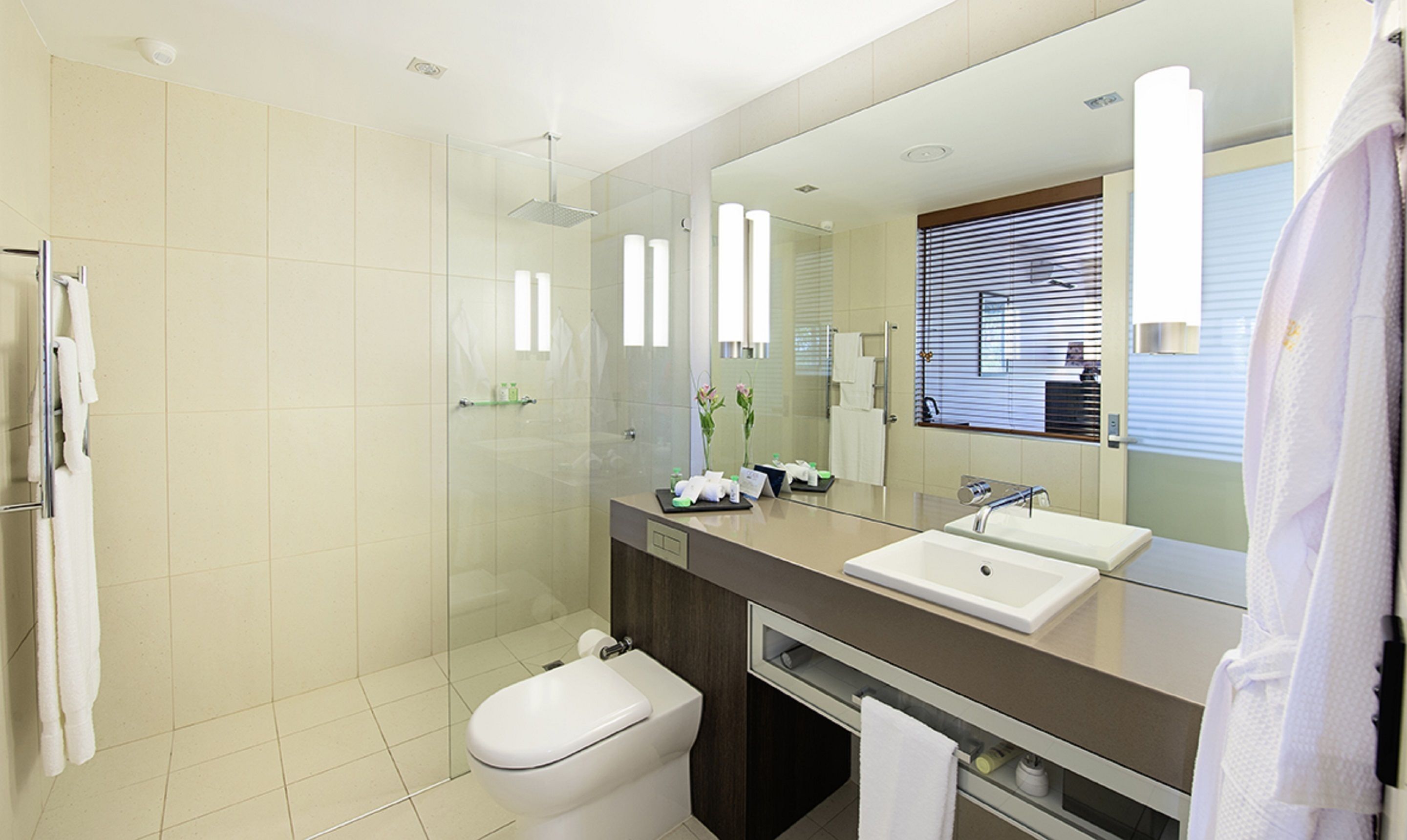 superior room, 1 king bed | bathroom | shower, designer toiletries, bathrobes, slippers