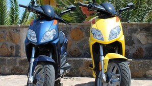 Two motorcycles parked side by side against a stone wall with palm trees in the background. - Hotel Restaurant Diana (Ustica)