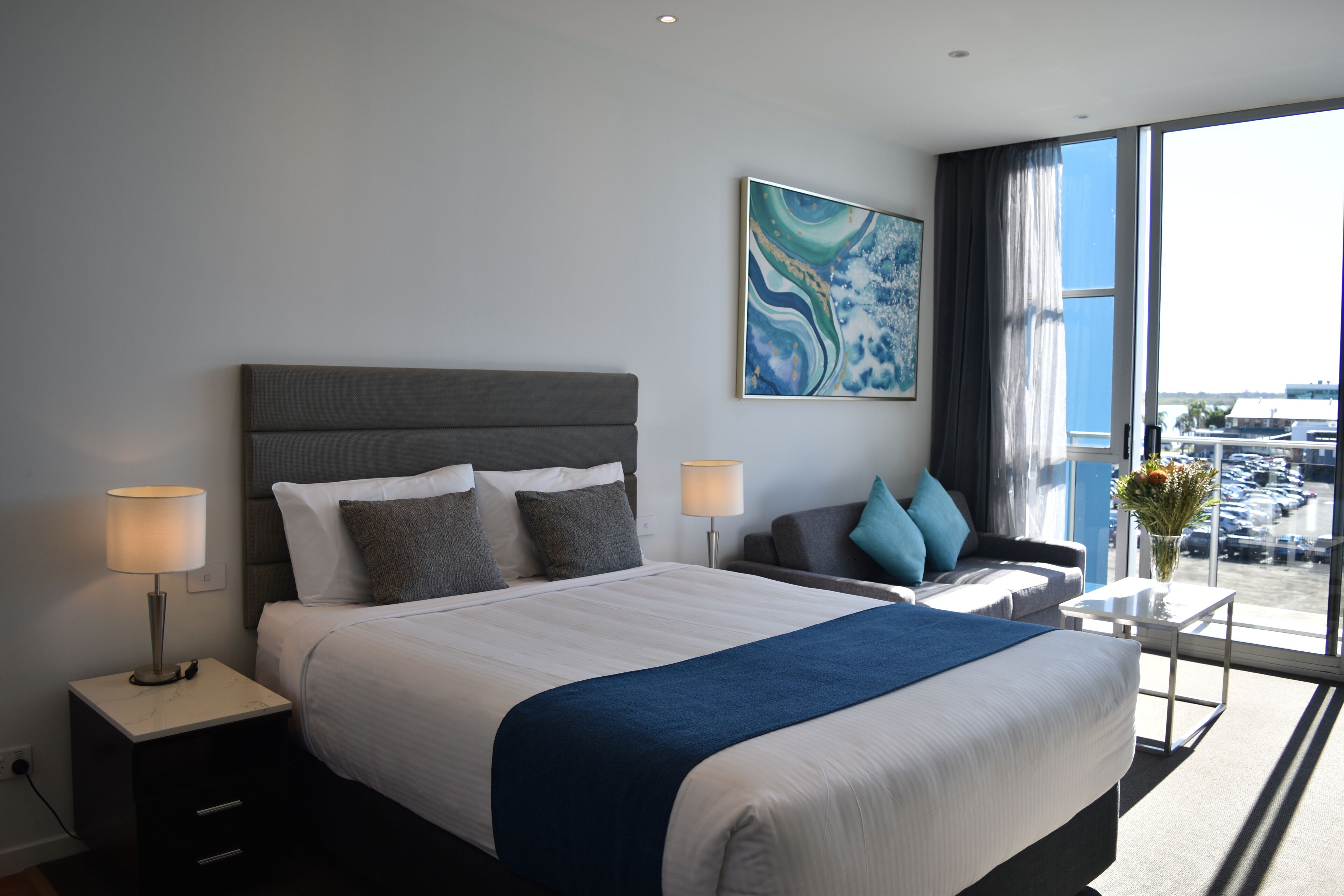 Desk, laptop workspace, iron/ironing board, cots/infant beds