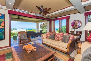 Deluxe Condo, 3 Bedrooms | Living room | Flat-screen TV, DVD player - Wai'ula'ula at Mauna Kea (Kamuela)