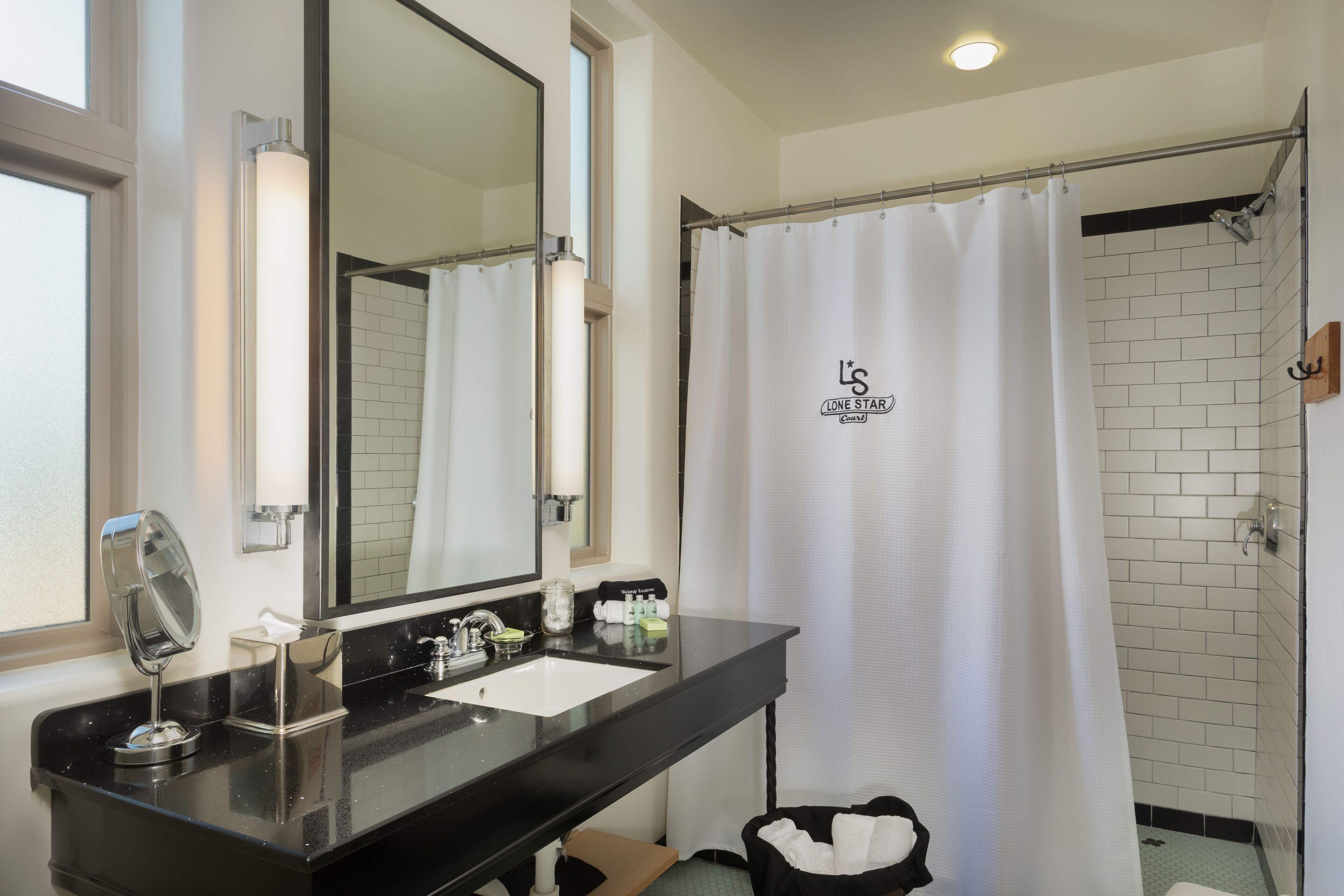 shower, designer toiletries, hair dryer, bathrobes