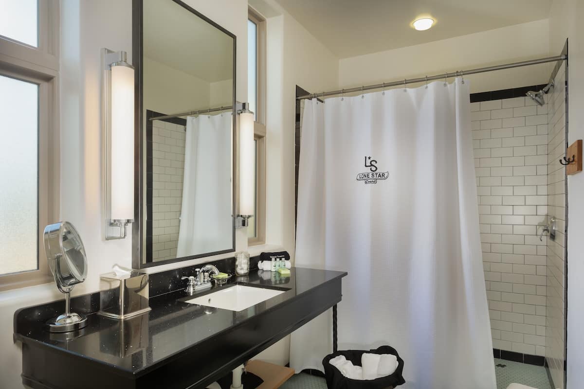 shower, designer toiletries, hair dryer, bathrobes