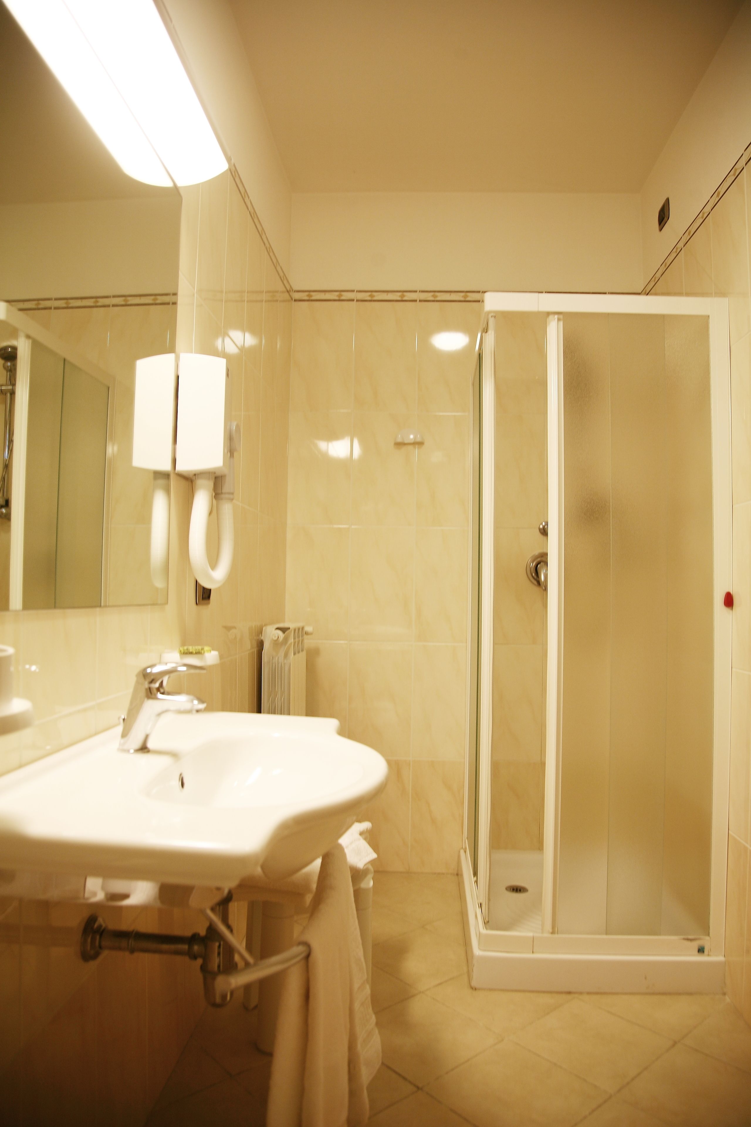 shower, free toiletries, hair dryer