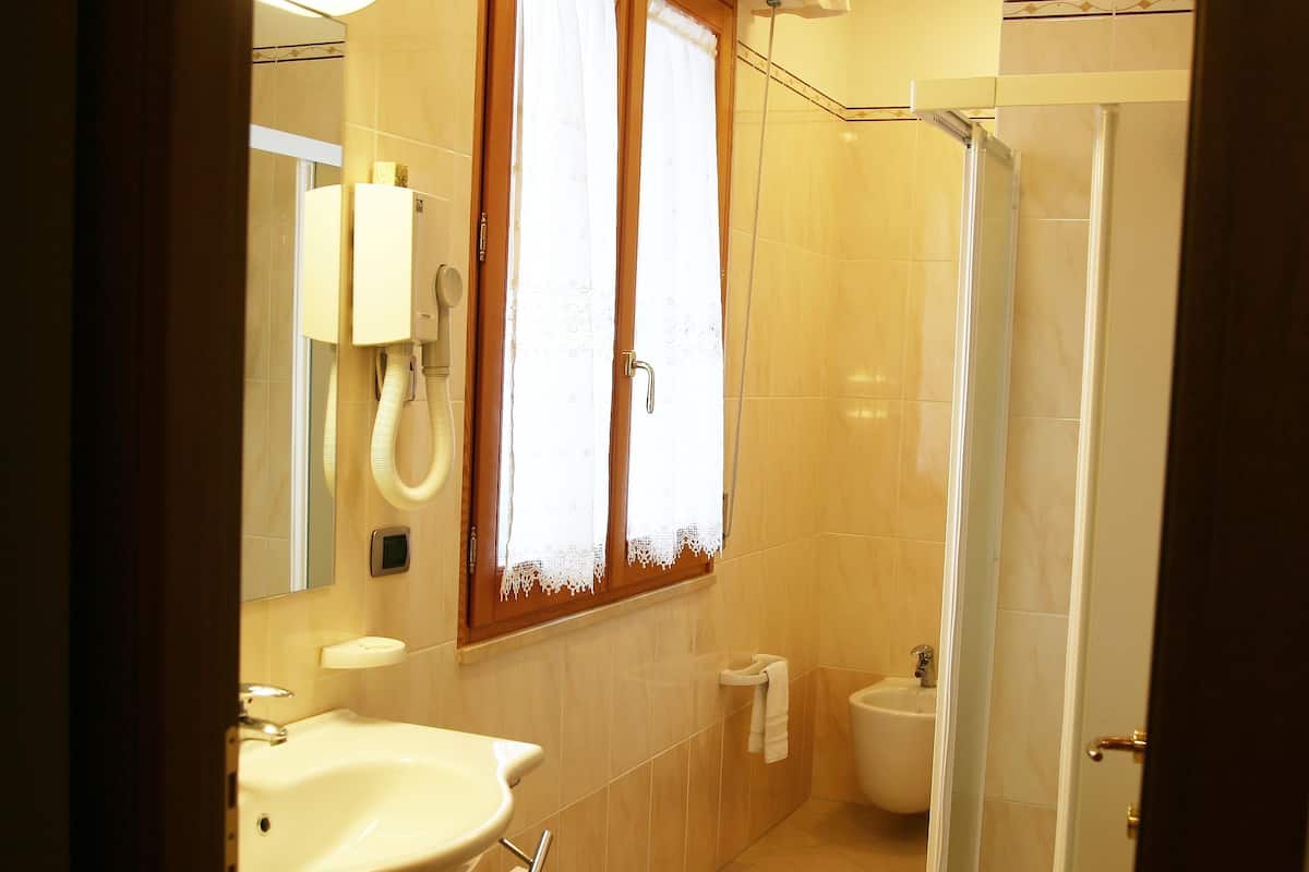 shower, free toiletries, hair dryer