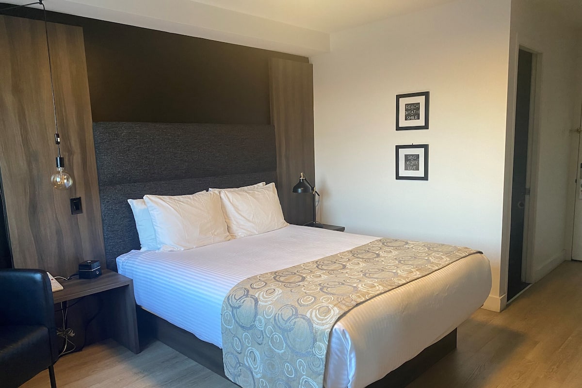 Phòng, 1 giường cỡ queen | Bộ đồ giường kháng dị ứng, bàn, khu vực làm việc phù hợp cho laptop 