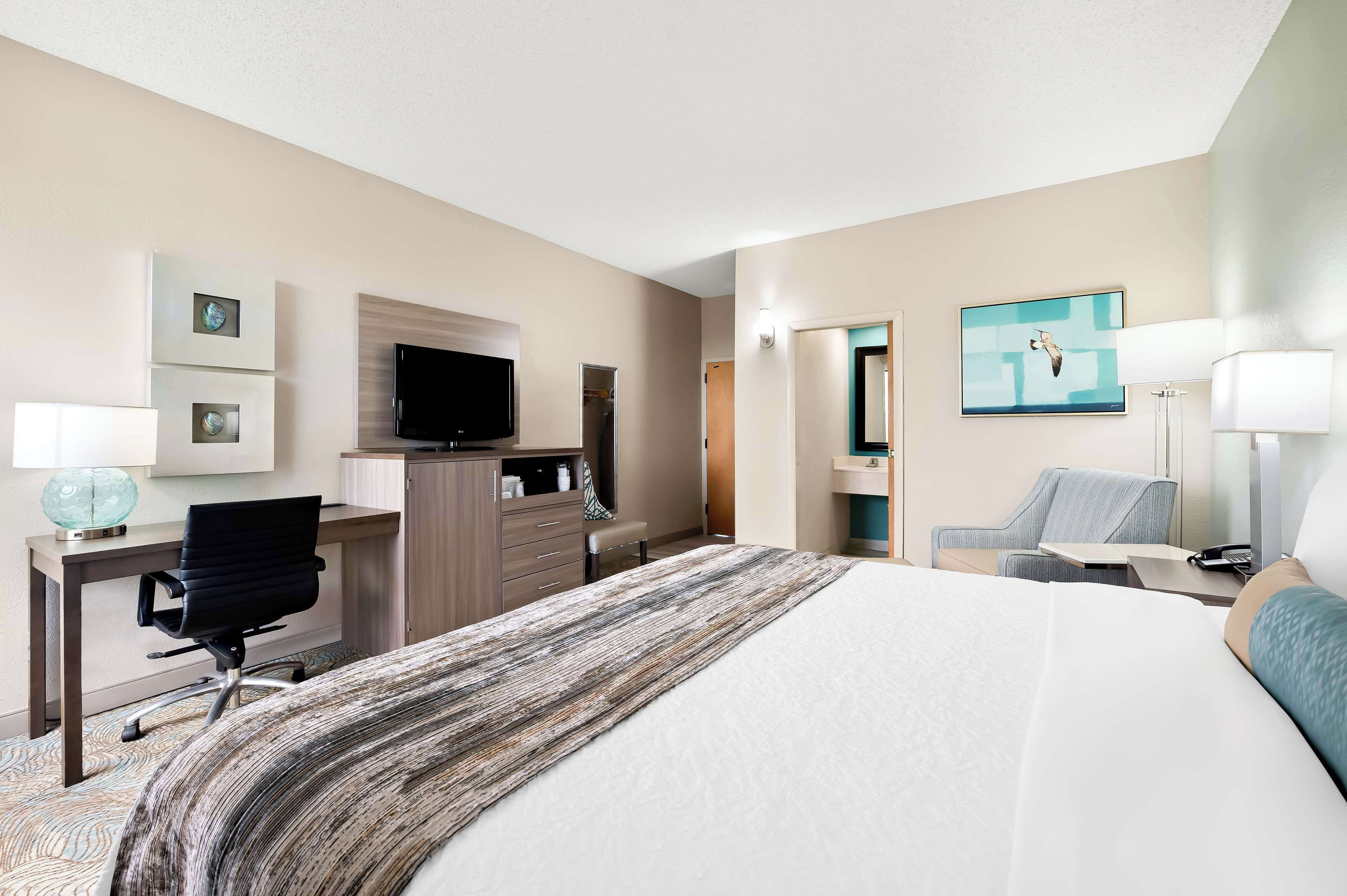 standard room, 1 king bed, non smoking, refrigerator | pillow-top beds, desk, laptop workspace, blackout curtains