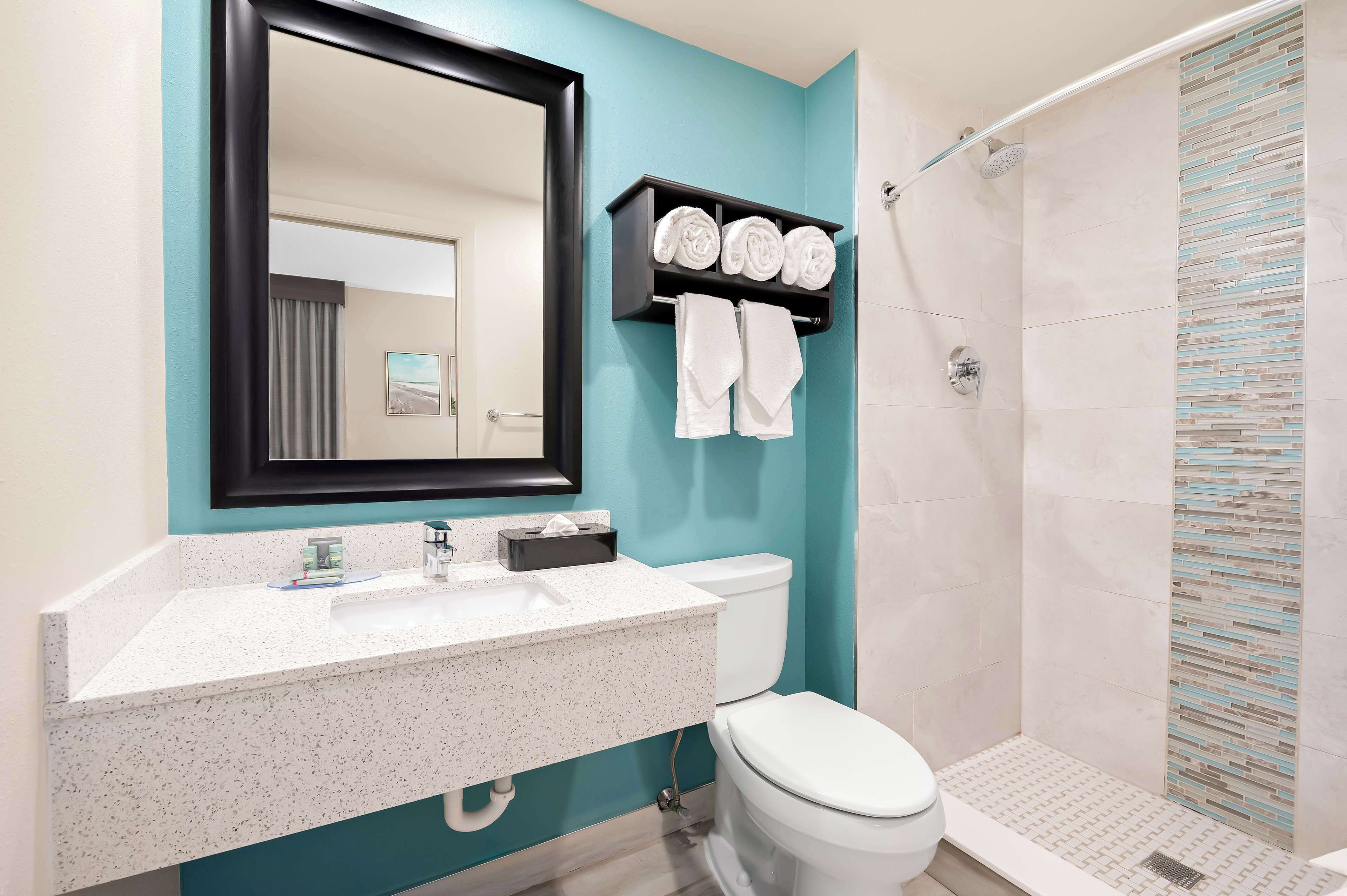 standard room, 1 king bed, non smoking, refrigerator | bathroom | shower, free toiletries, hair dryer, towels
