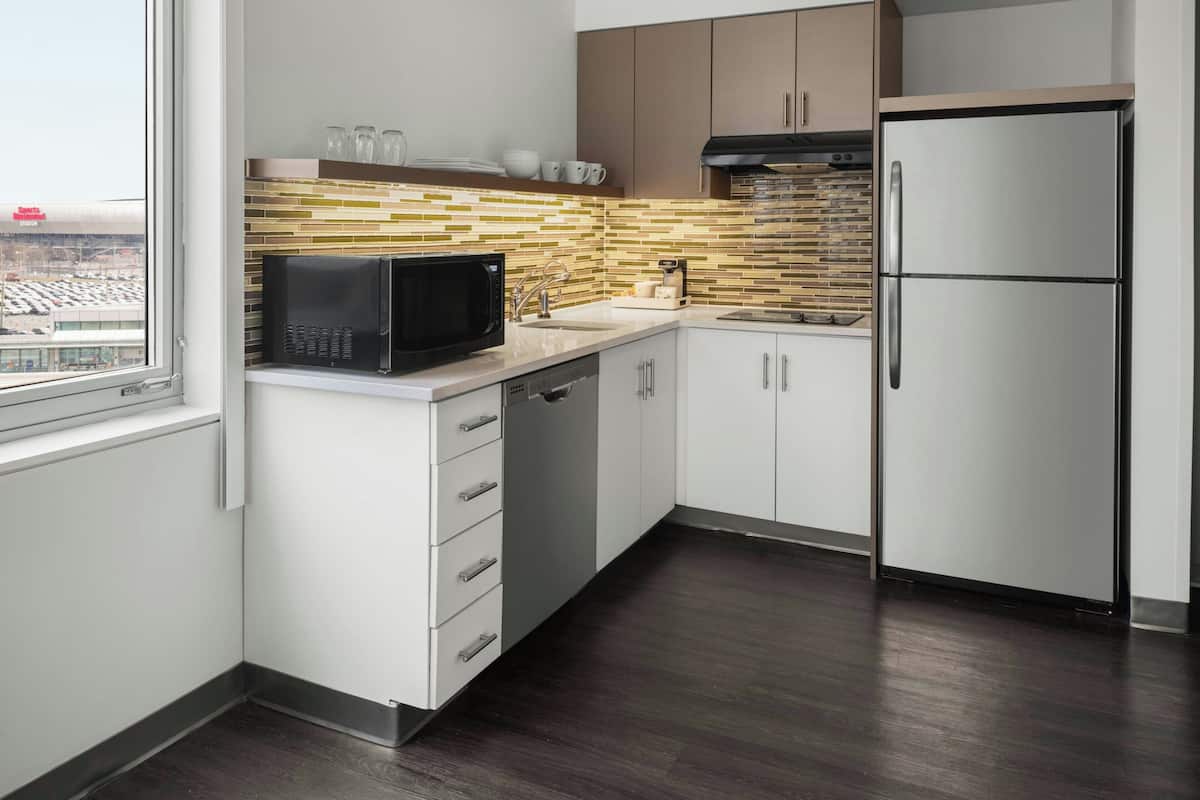 Täysikokoinen jääkaappi, mikroaaltouuni, astianpesukone