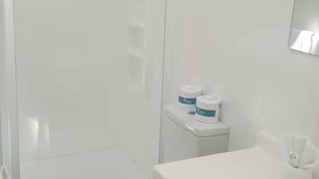Shower, free toiletries, hair dryer, towels