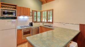 Full-sized fridge, microwave, oven, stovetop