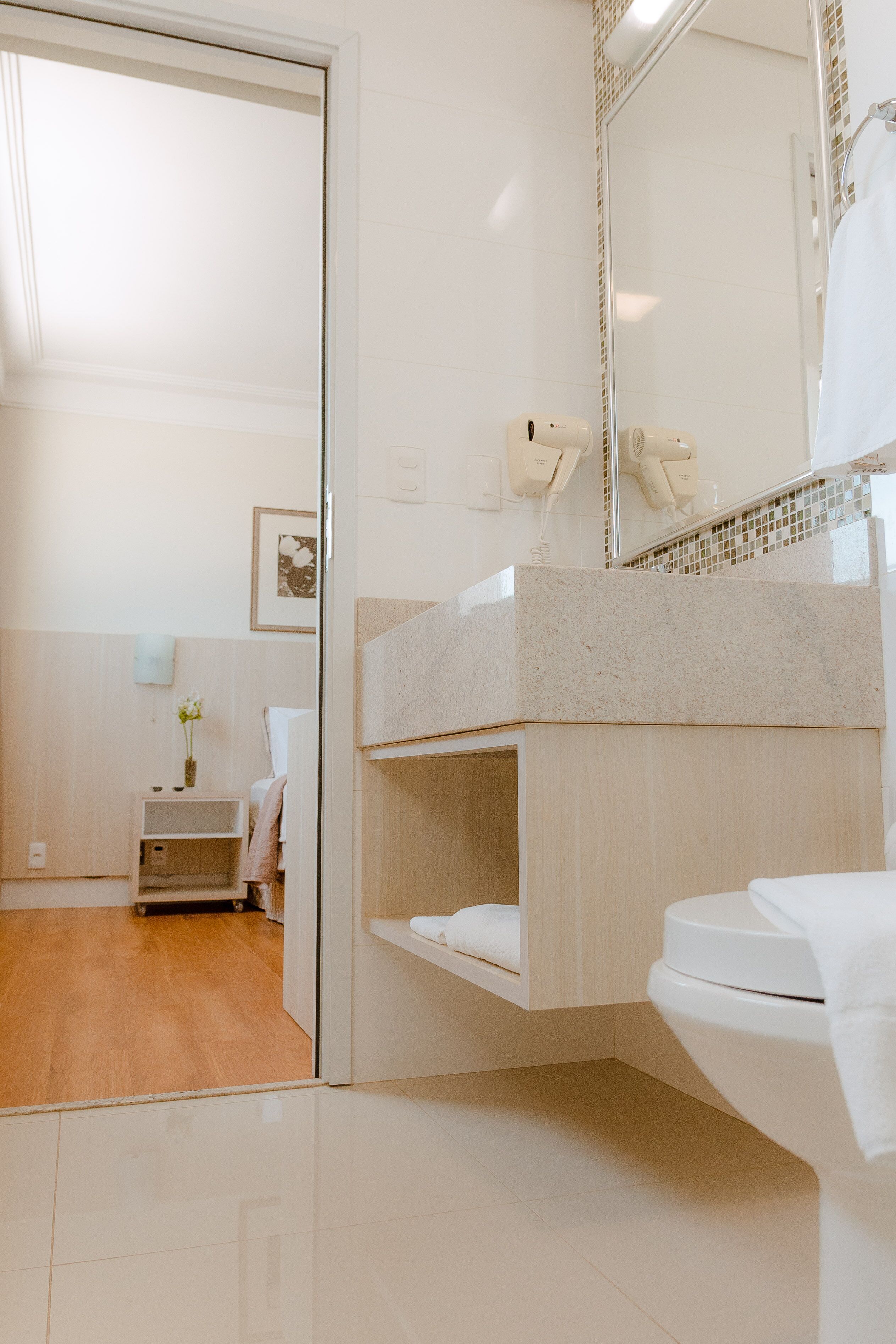 standard double room | bathroom | shower, hair dryer, towels