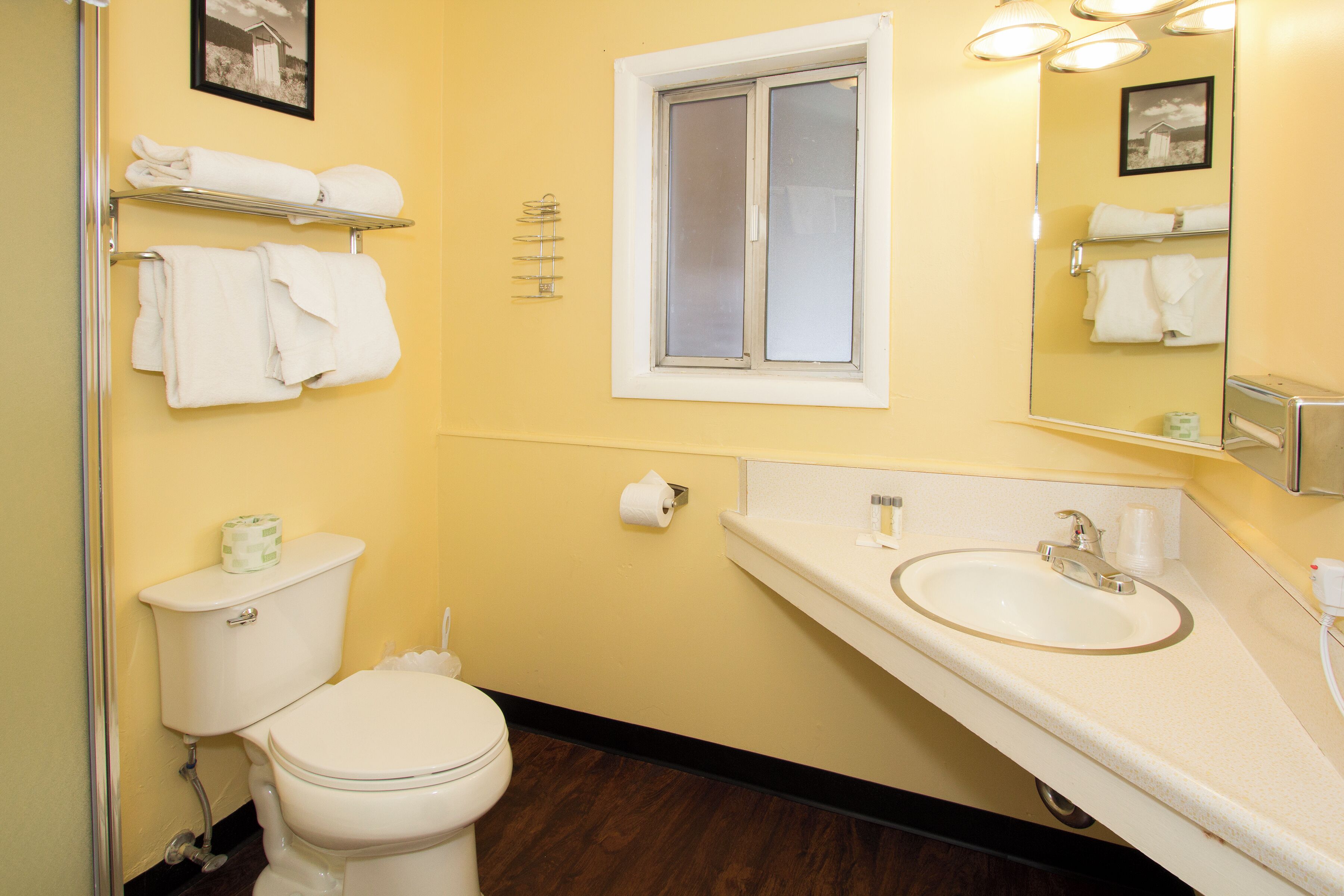A bathroom with a toilet, sink, and towel rack.