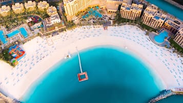 Private beach, white sand, free beach cabanas, sun loungers