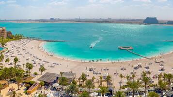 Private beach, white sand, free beach cabanas, sun-loungers