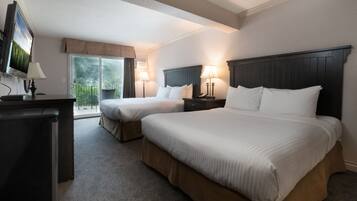 Room, 2 Queen Beds, Patio | Desk, laptop workspace, blackout drapes, iron/ironing board