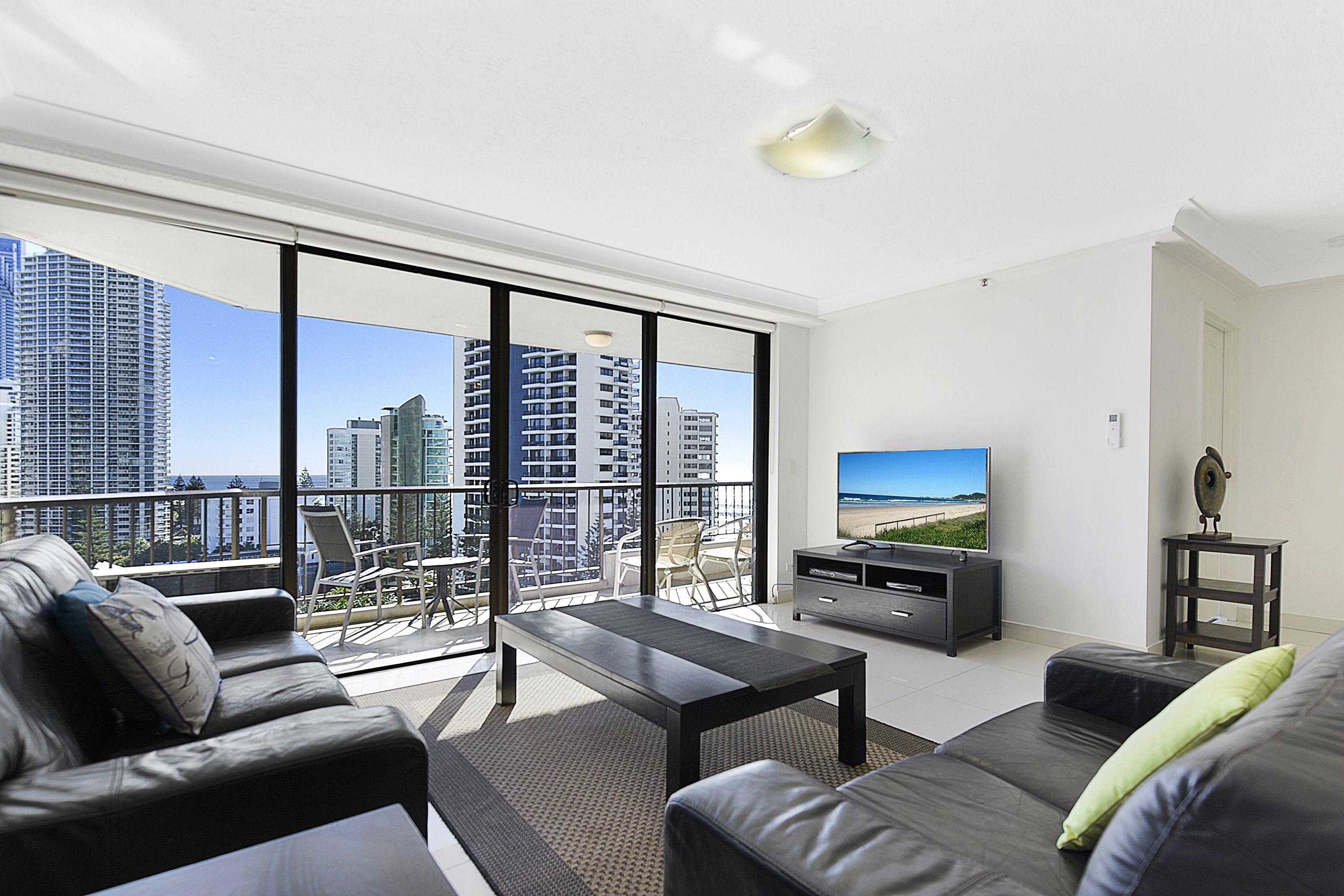 55-inch flat-screen TV with cable channels, TV, DVD player