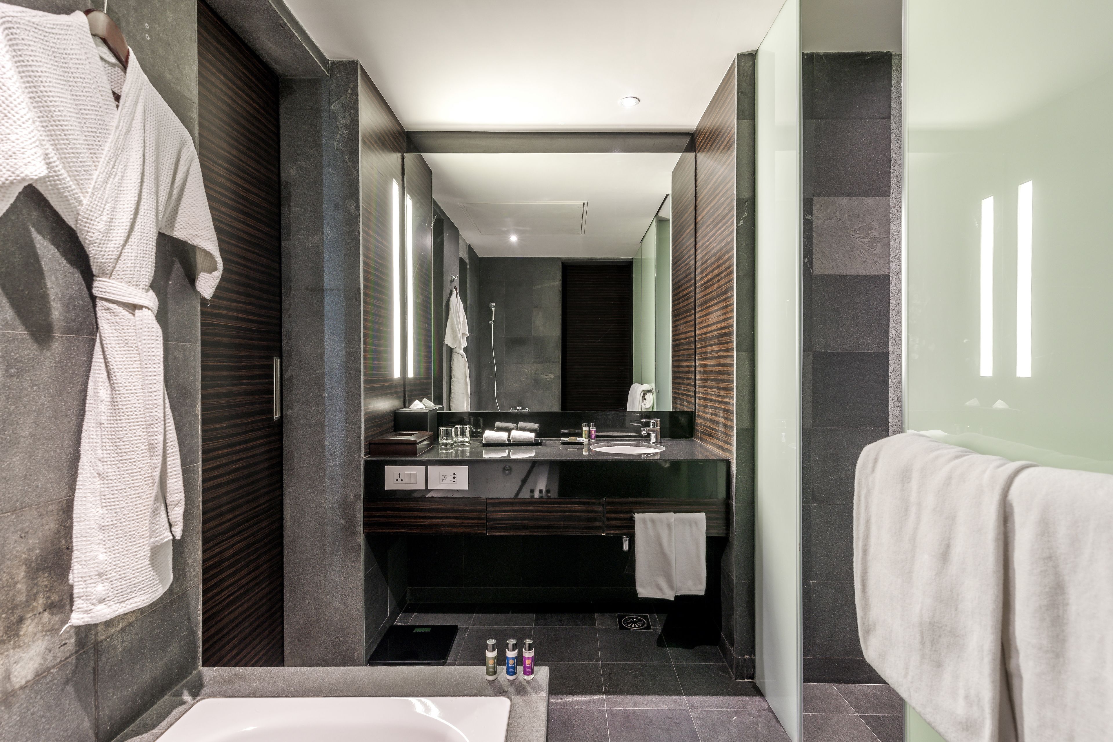 shower, free toiletries, hair dryer, bathrobes