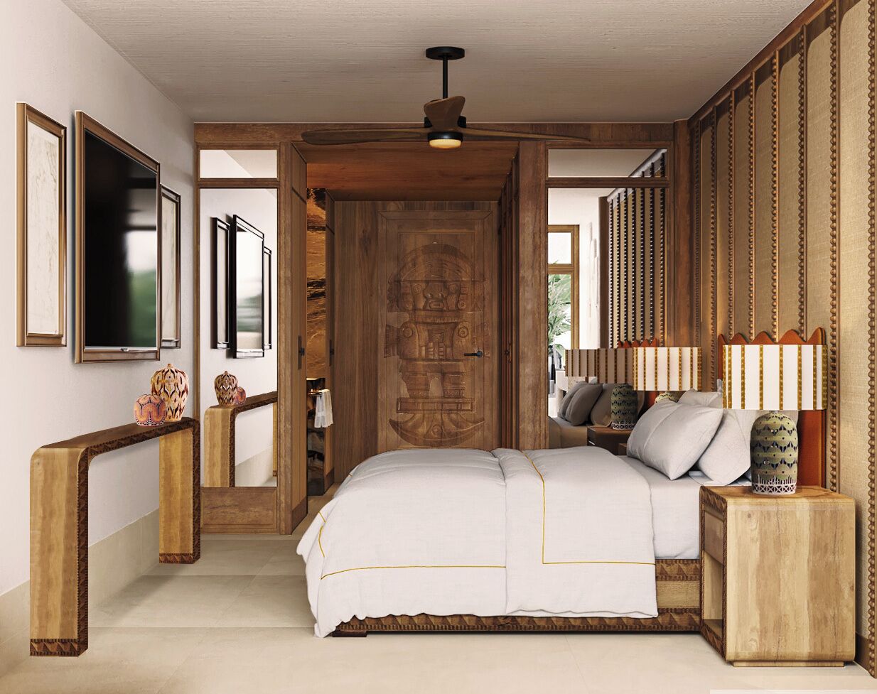 Roupas de cama premium, frigobar, cofres nos quartos, cortinas blackout
