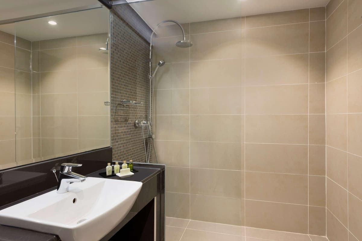 shower, free toiletries, hair dryer, bathrobes