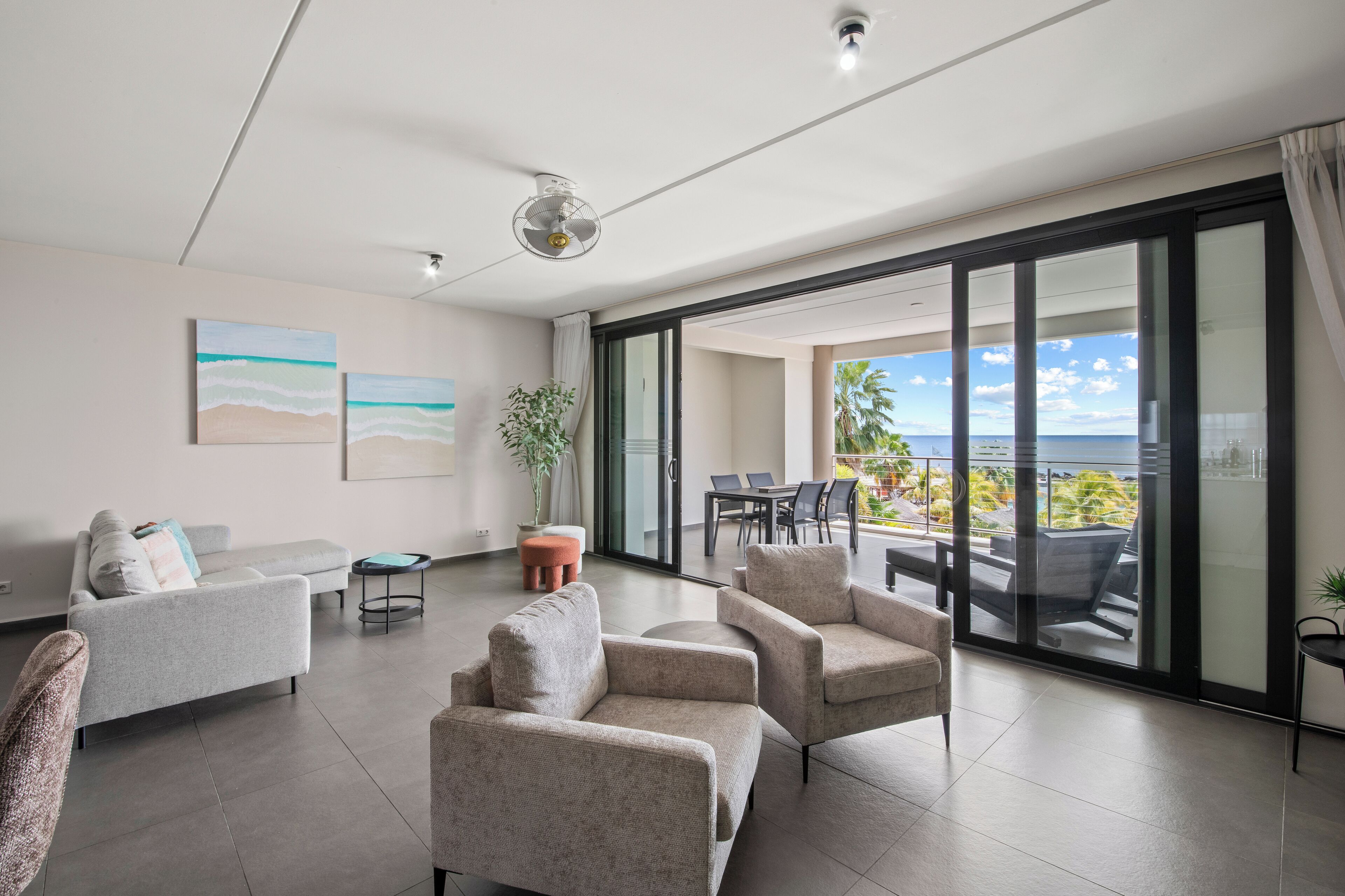 deluxe apartment, 2 bedrooms, sea view | living area | lcd tv