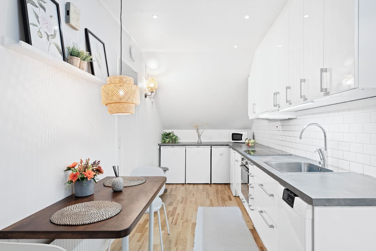 family apartment | private kitchen | full-sized fridge, microwave, dishwasher, paper towels