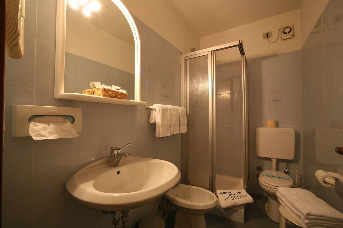 single room | bathroom | shower, hair dryer, bidet, towels