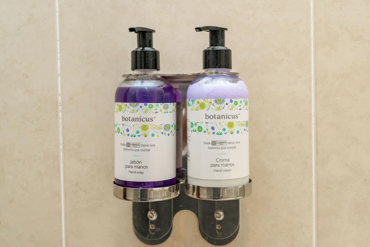 luxury room | bathroom | designer toiletries, soap, shampoo, toilet paper