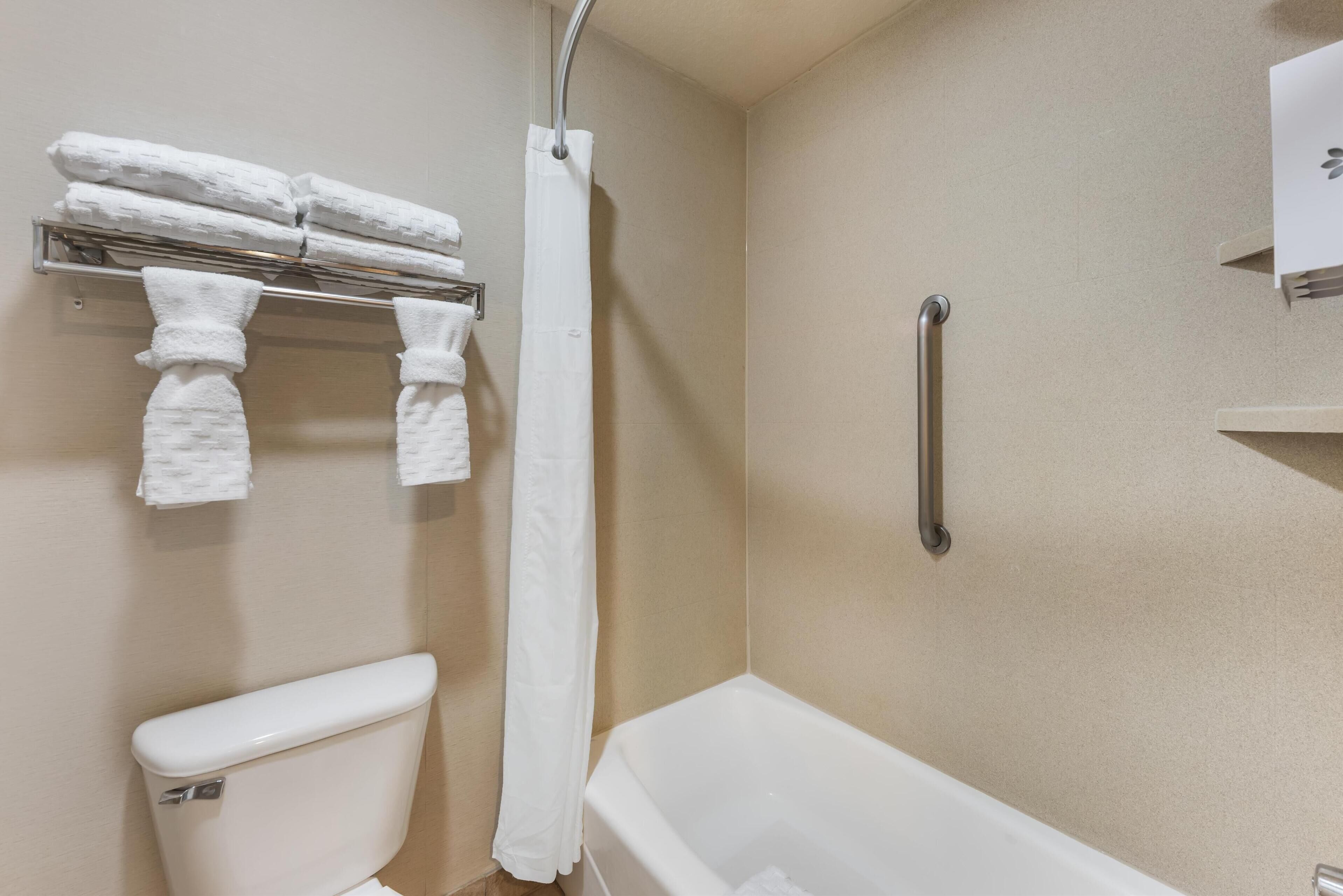 standard room, 1 king bed, refrigerator & microwave, poolside | bathroom | combined shower/bathtub, free toiletries, hair dryer, towels