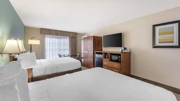 Standard Room, 2 Queen Beds, Refrigerator & Microwave, Poolside | 1 bedroom, pillowtop beds, desk, laptop workspace