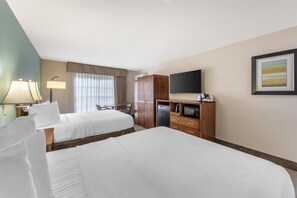 Standard Room, 2 Queen Beds, Refrigerator & Microwave, Poolside | Pillowtop beds, desk, laptop workspace, iron/ironing board