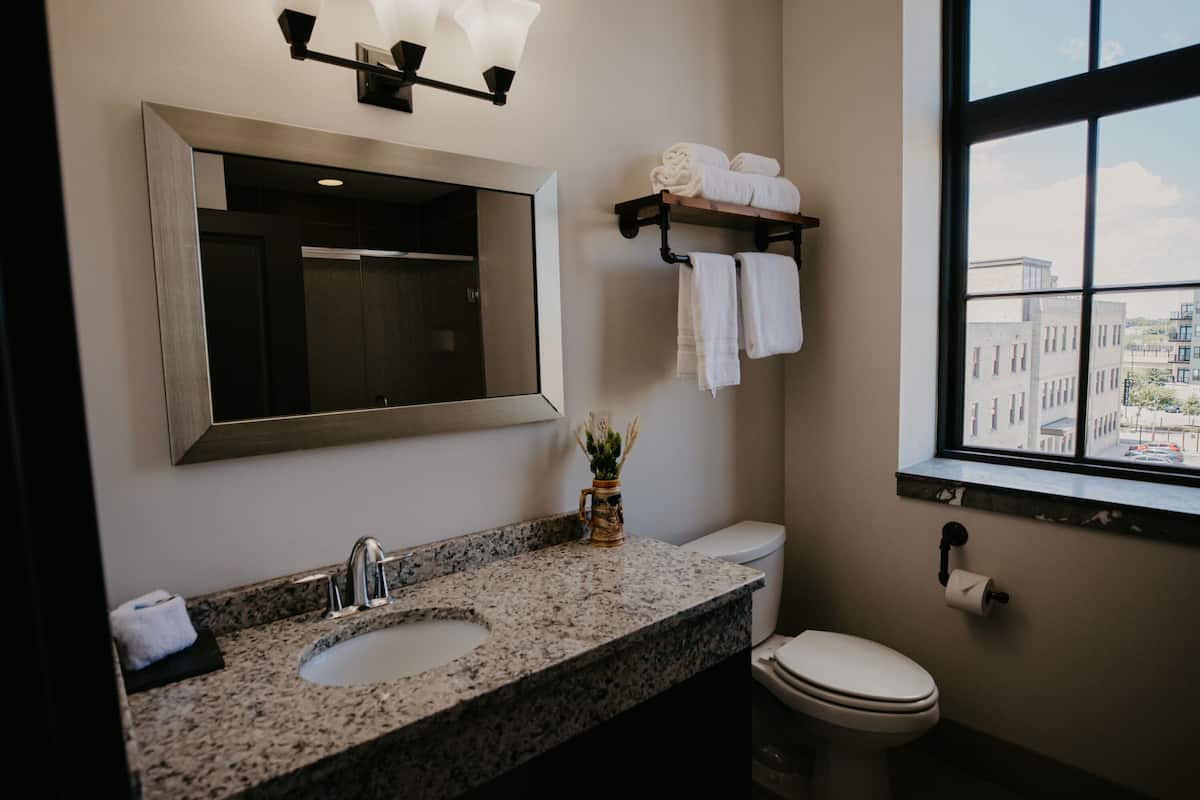 shower, rainfall showerhead, free toiletries, hair dryer