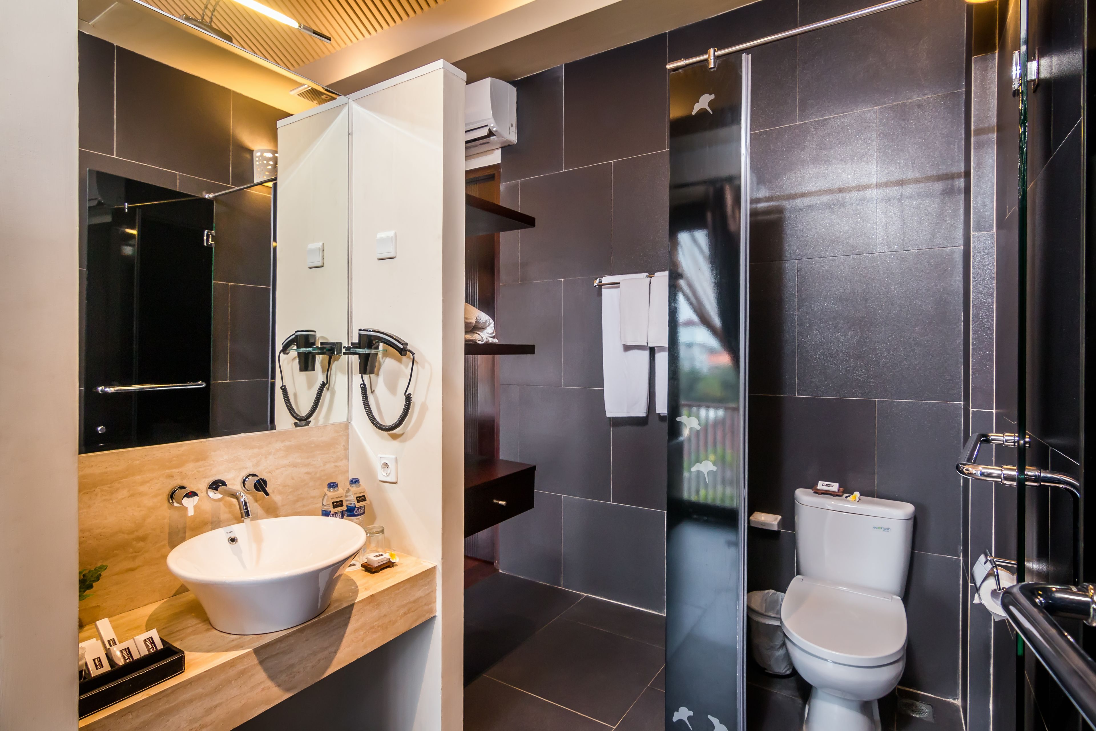 free toiletries, hair dryer, bathrobes, slippers