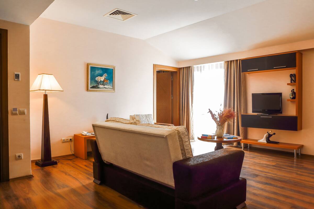 Presidential Room, 1 Bedroom, Mountain View | Living area | 32-inch TV with satellite channels