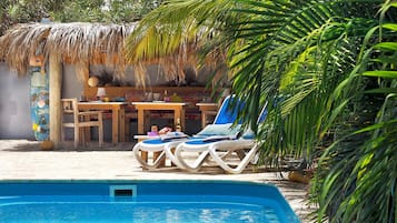 Outdoor pool, sun loungers