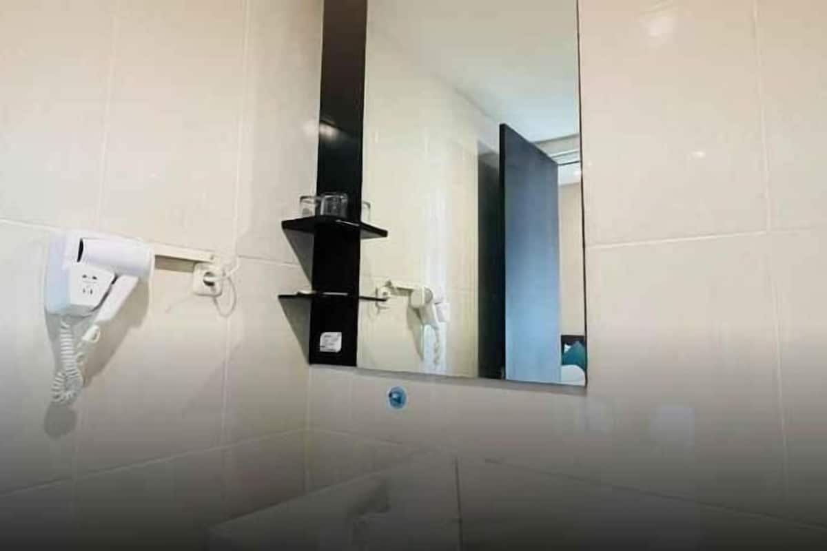 Shower, slippers, towels